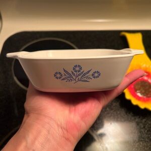 Corningware White Baking Dish with Blue Floral Design